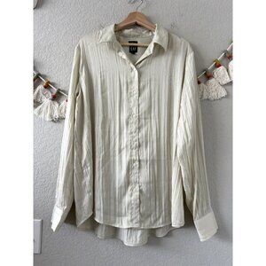 Gap Boyfriend Chino Pleated Satin Button Up Shirt Maize Yellow Minimalist MT